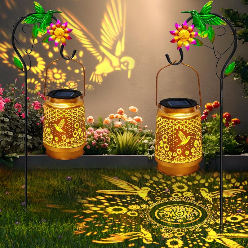EDOF Hummingbird Solar Lanterns Outdoor Hanging Lantern Lights, Metal Waterproof Hummingbird Outdoor Decor for Garden Yard Backyard Porch,Garden Decor Birthday Gifts for Women Mon Grandma - Image 1